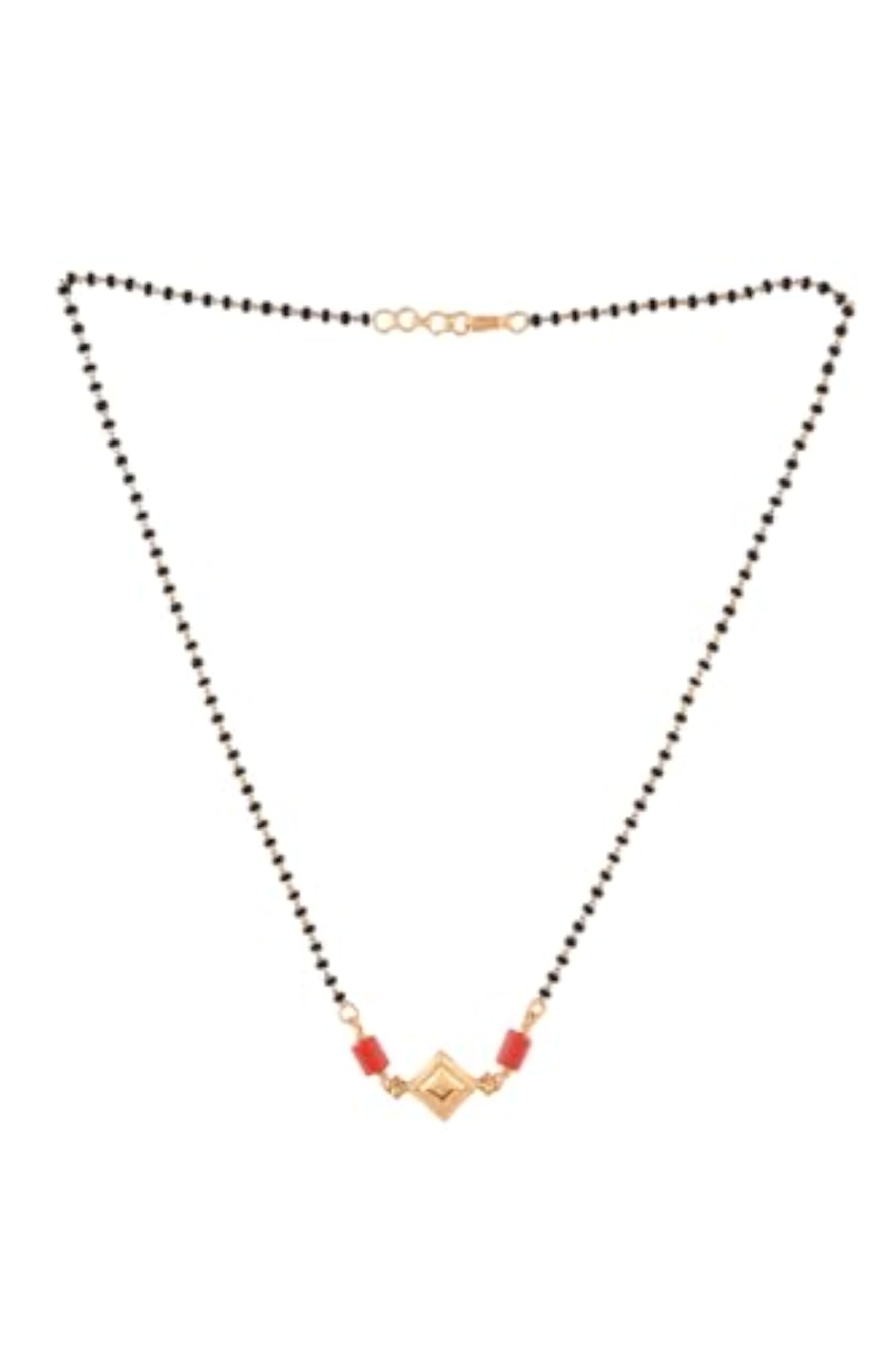 Radha's Black Beads Mangalsutra with White Stone Pendant